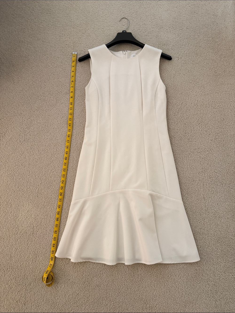 Calvin Klein Sleeveless Cream Midi Dress with Flared Hem